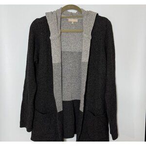 Bendetta B Merino Wool Cashmere Blend Gray Color Block Hooded Cardigan Medium